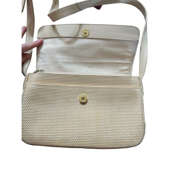 Etienne Aigner Woven Cream Snap Close Leather Strap‎ Crossbody Bag New - Picture 3 of 13